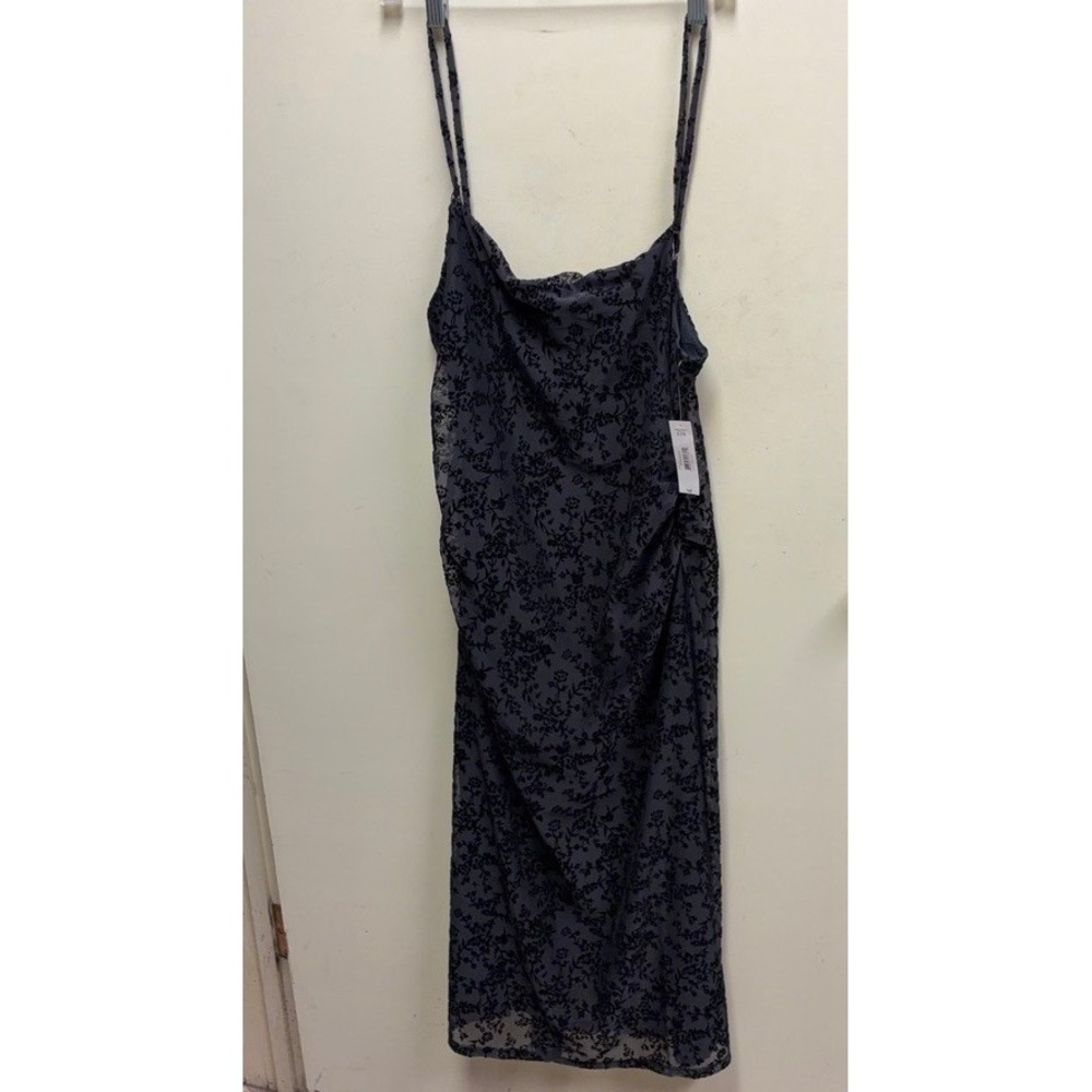 NWT Velvet Burnout Ruched Black Floral Midi Dress Lined Womens Large